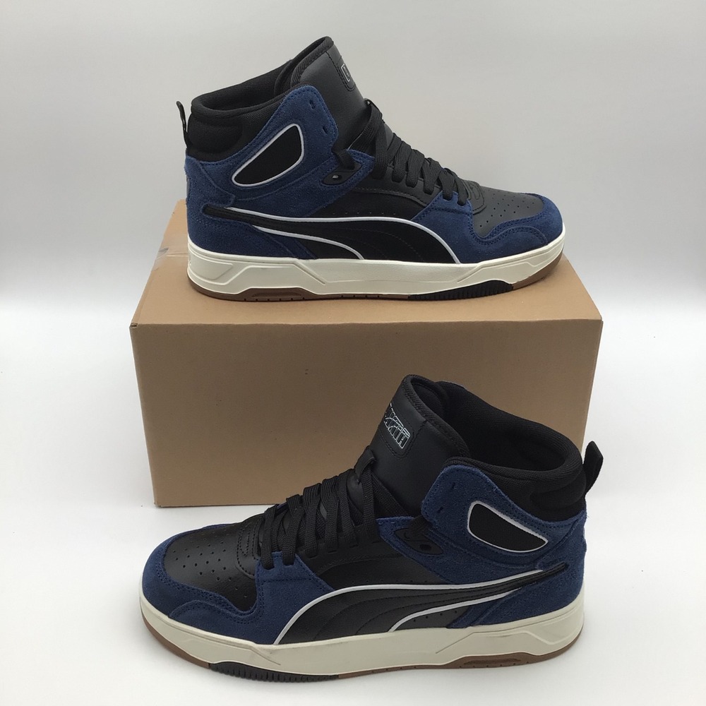Puma Mens High Top Sneakers Blue Black Leather Suede Mens Size 9.5 NWOT